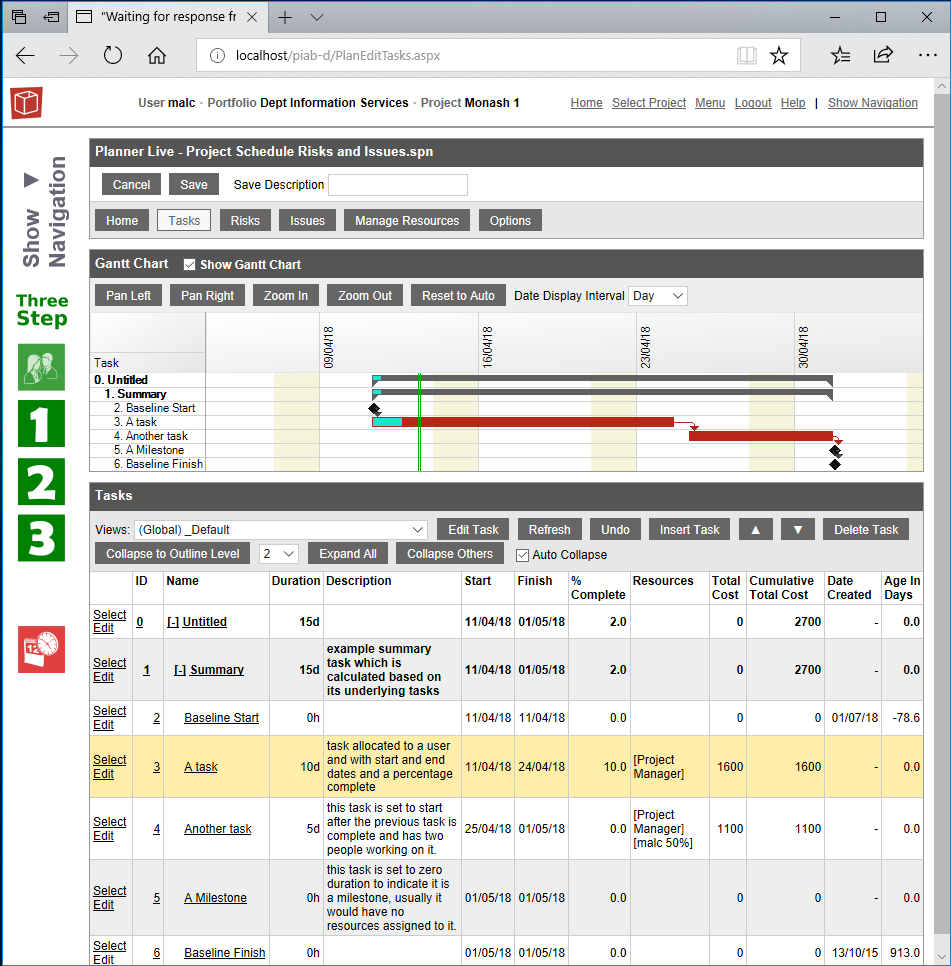 Edit Plan -Tasks
